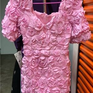 Pink Ruffled Pleated Sheath Dress with Sweetheart Neckline